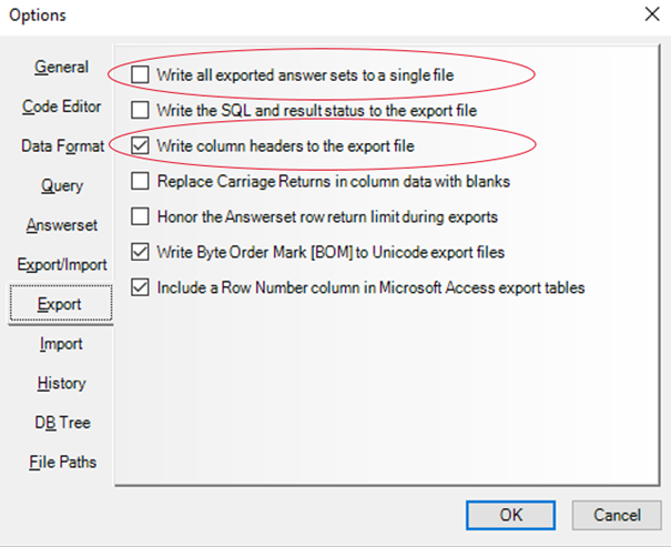Teradata SQL Assistant - Write all exported answers sets to a single file